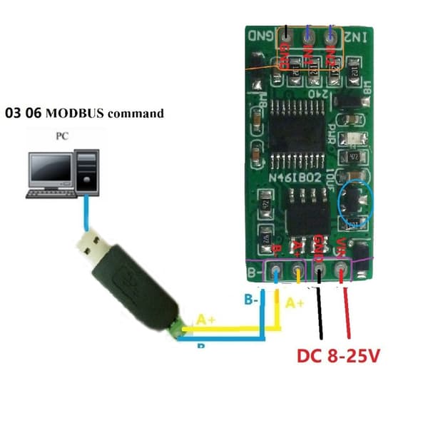 2-kanals analogt erhvervelsesmodul til RS485 med 12-bit ADC-kort null - Without pin