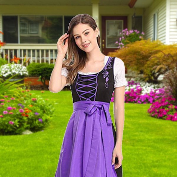 Tysk Oktoberfest Kostume til Kvinder Dirndl Traditionel Bayersk Øl Karneval Frøken Cosplay Pigekjole Outfit -hg Rosa Pink Pink L