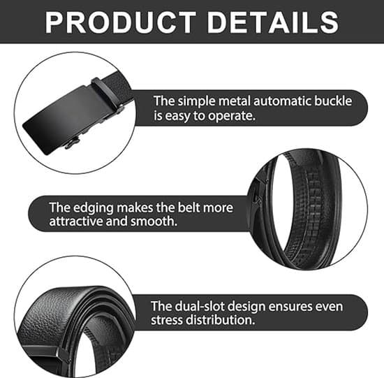 Men's Belt, Automatic Leather Belt for Men, Adjustable Belt with Automatic Buckle, 35mm Wide, 120cm Long