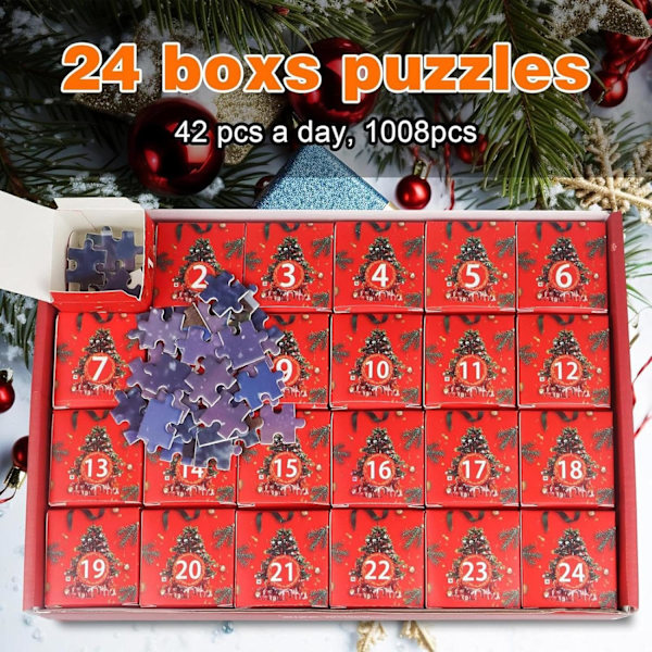 Adventskalender 2024 Julepuslespill for barn og voksne 24 rom 1008 brikker Nedtelling til jul for tenåringsjenter og -gutter