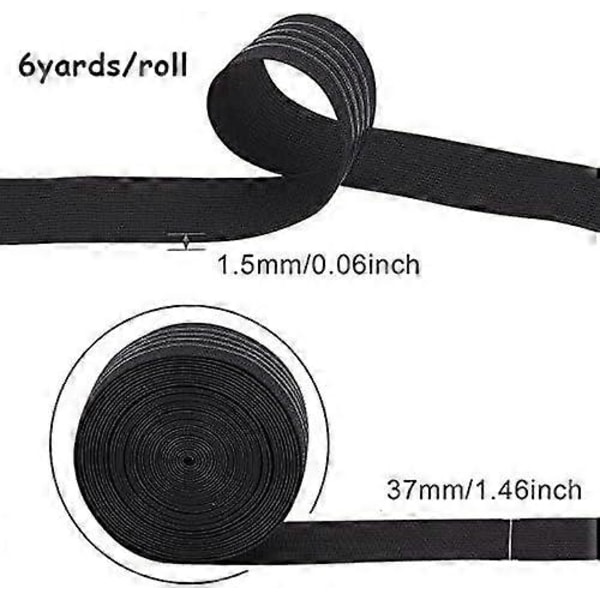 6 Yards 37mm Bred Skridsikker Elastik Straight Silikone Elastik Griber Flad Linning til Syprojekter Tøj Sort{EE}