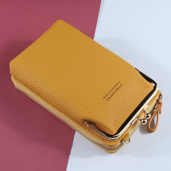 Mobile Case Wallet Card Holder Bag with Shoulder Strap - immediate delivery yellow