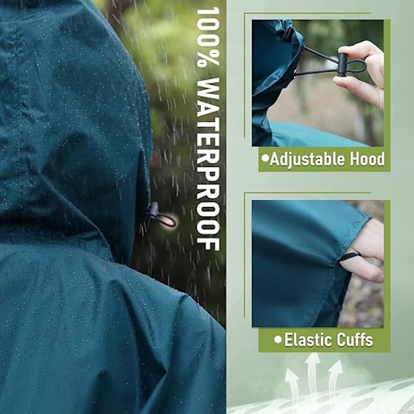 Vattentät Regnponcho för Vuxna Utomhus med Huva, Vattentät Damponcho med Dragkedja, Festivalponchos, Lång Vattentät Kappa{EE}