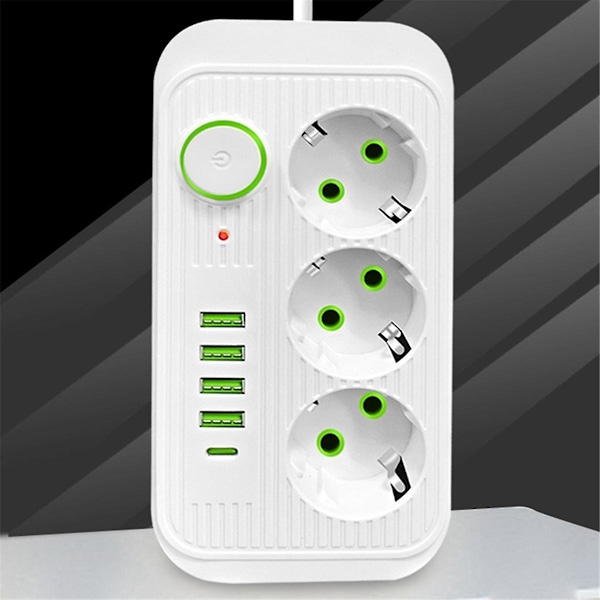 Valkoinen 2M EU-pistoke Monistandardi Pistorasia Jatkojohto Virtajohto USB Type-C Pikalatauksella Verkkovirta DB White