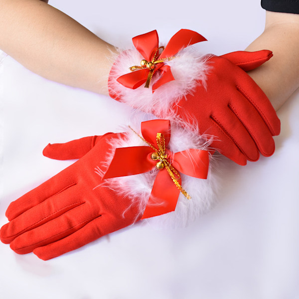 Julhandskar Söta Fjäderklocka Julhandskar Stretch Mjölksilke Korta Mjuka Hel Fingerhandskar Maskerad
