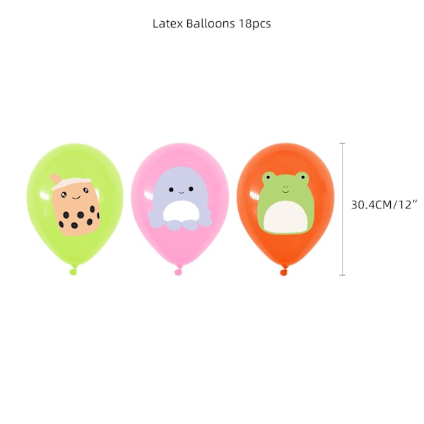 Squishmallows-teemainen syntymäpäiväjuhlien koristelu taustakulissi kakkukortti sarjakuvapallo kirje piirrä{EE}