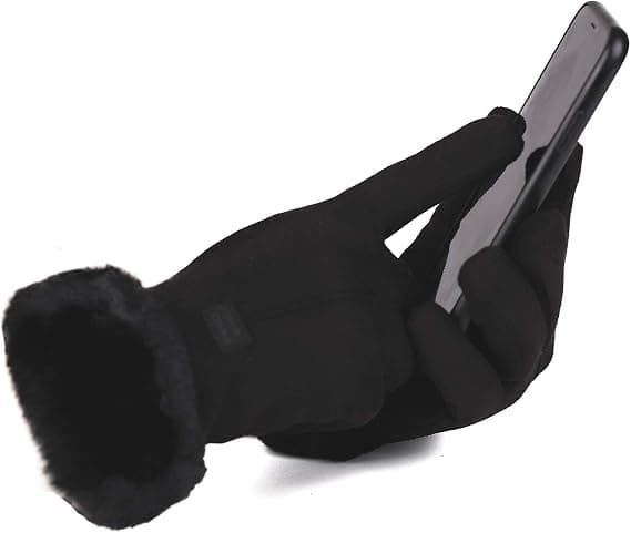 Varma Vinterhandskar för Kvinnor Pekskärm Vindtäta Dubbla Lager Mjukt Fleece Foder 24cm Svart