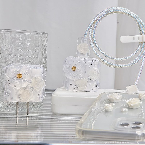 Laddarskydd Kompatibelt med iPhone 18W/20W Laddaradapter Söt 3D Vågmönsterdesign USB-datalinjeskydd Lightning-kabelskydd Tråd S