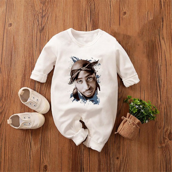 Tib Amerikansk Rapper Tupac 2pac Hip Hop Baby Boy Girl Tøj Fashion Trend 2023 Bodystock Nyfødt Forår Hjem Baby Rock Onesies WCLTY-172 4T