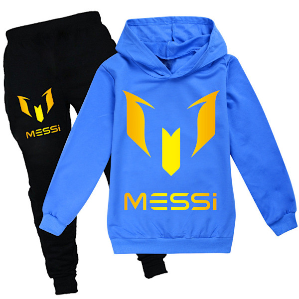 Børne Messi Forår-Efterår Tracksuit Sæt Hoodie Sweatshirt T-shirt + Sportsbukser Mørkeblå Dark blue 160 cm