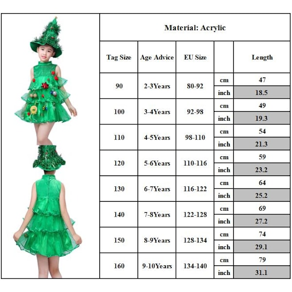 Juletrær-Klesdrakt og Hatt for Rollespill for Barn 140CM