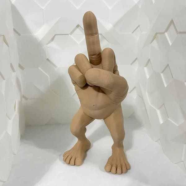 Resin Figurine with Middle Finger - Funny Little Figure with Legs - Unique Office Decoration Grey Grey 7.5cm
