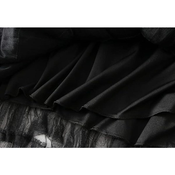 Lang Maxi Tulle Skjørt Dame A-Linje Ruffled Mesh Høytaljet Skjørt Petticoat Svart Black M