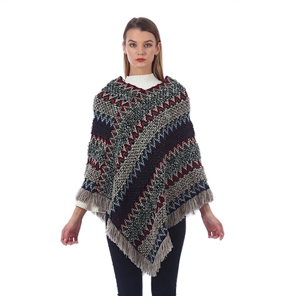 Vintertröja Cape Lös Virkad Poncho med Tofs Varm Tröjkappa för Kvinnor