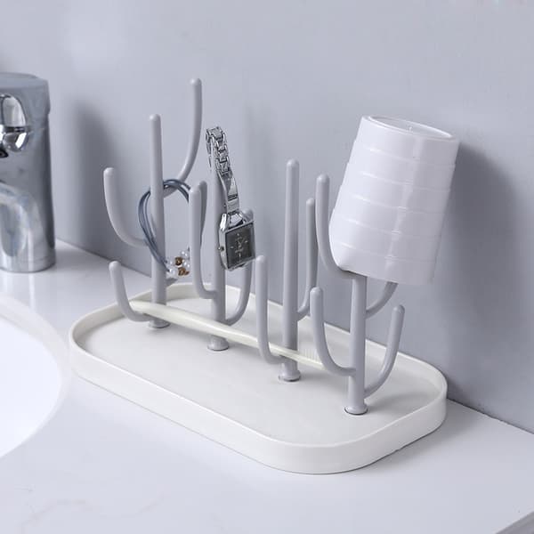 Kaktusdesignat köksdiskställ för koppar, glas och nappflaskor i plast Beige