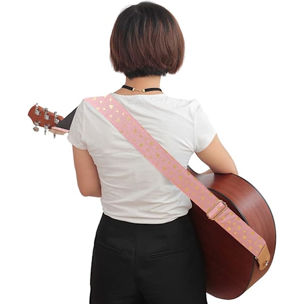 Gitarrrem för flickor, rosa bomullsrem med hjärtmönster, elgitarr och akustisk gitarr, bas, musiktillbehör