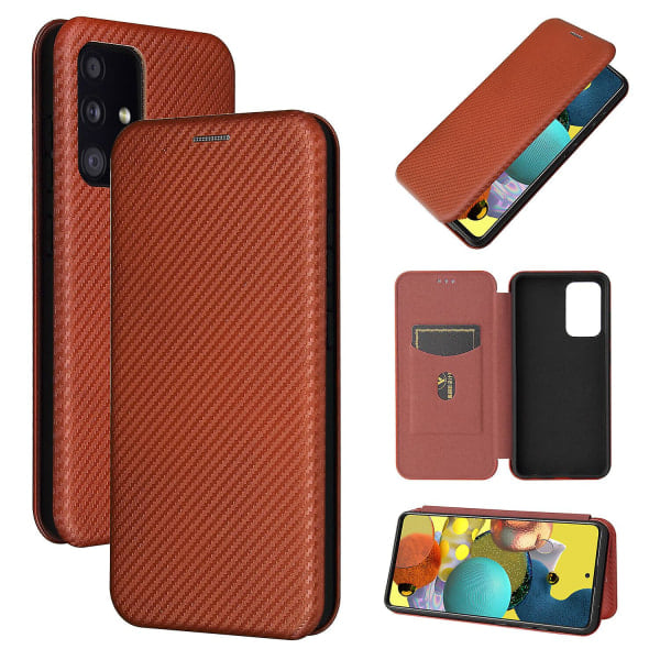 SQBB Etui til Samsung Galaxy A52s 5g Carbon Fiber Folio Flip Beskyttende Magnetisk Cover Etui Coque Brun none{EE}
