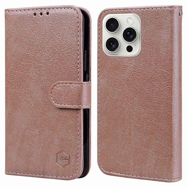 Solid farve læder foldbart stativ tegnebog læder telefoncover til iPhone 16 Pro - Sort Multicolor{ee} Multicolor Champagne