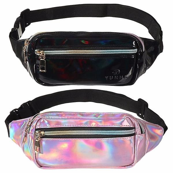 2 stk ny holografisk midjeveske med laser BLACK&PINK