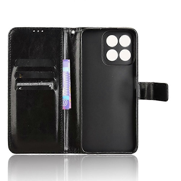 För Honor 200 Smart 5G/ Play 60 Plus 5G Ställfodral Läderplånbok Mobilskal Crazy Horse Textur Black
