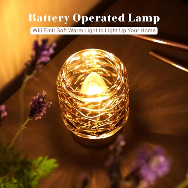 LINEWAY Batteridriven Lampa med Timer, Sladdlös Liten Bordslampa Batteridriven Lampa för Heminredning, Dekorativ Glaslampa för Sängbord, Amber