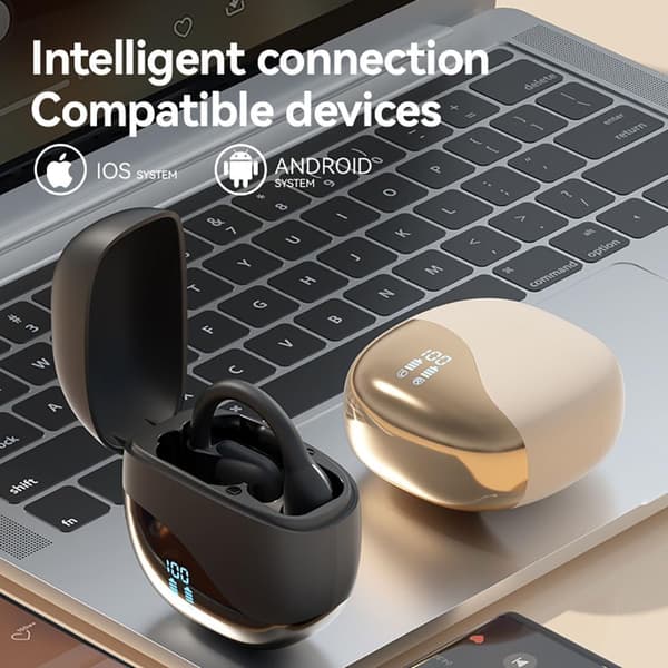 Trådløse ørepropper Bluetooth 5.3 med LED-display IPX5 Vanntett for sport Universell passform Beige