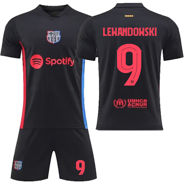 2425 Barcelona udebane sort fodboldtrøje uniform sæt - Lewandowski 20(110-120cm)