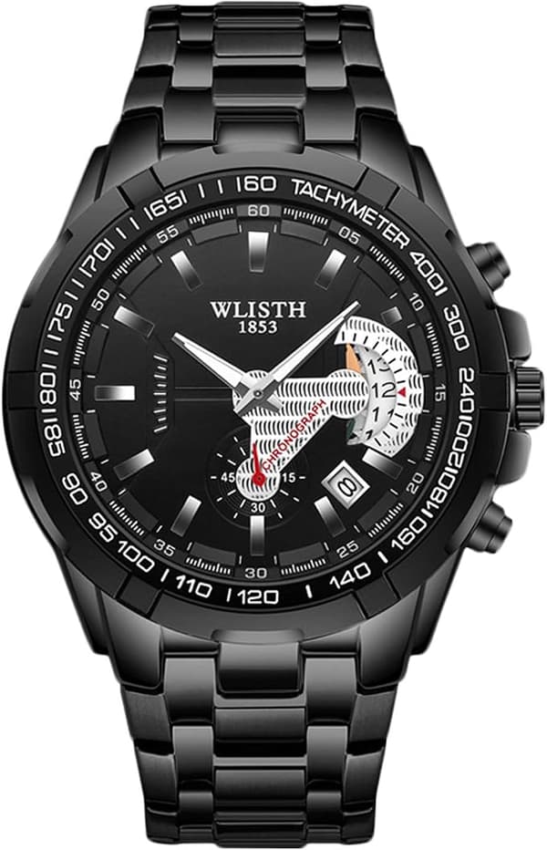 Herrklocka 47mm Klassisk Design Rostfritt Stål Med Presentförpackning Svart Urtavla Analog Quartz Armbandsur För Män
