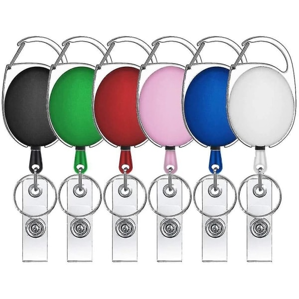 6 Pack Retractable Key Ring, Retractable Badge Holder Key Roll, Key Fob Extendable for ID Card Holder, Card Holder, Key Card