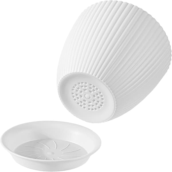 6-pak Stribede Flutede Blomsterpotter med Drænhuller og Underskåle Indendørs Plantepotter Moderne Dekorative Potter til Alle Stueplanter 19x16cm