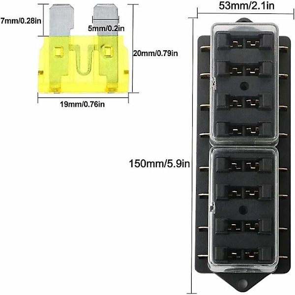 Premium 8-vägs Bilsäkringsbox, Universell Standardsäkringshållare med Bladsäkring för Bil, Båt, Marin, Trehjuling --- 12v/24v