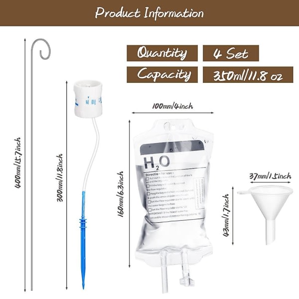 4 st automatiskt bevattningssystem 350 ml bevattningsväska med metallstöd stång bevattningsanordningar