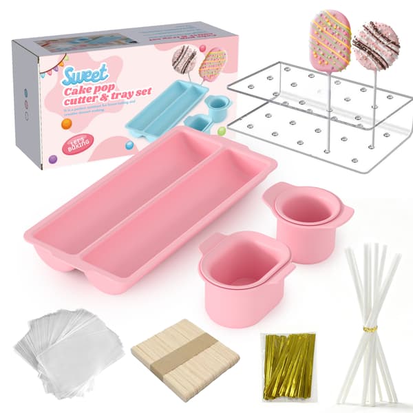 ABS Lollipop-kakform bas-set 3-i-1 glass rund utstickare bakverktyg ej 3D-printad 8-piece set - pink