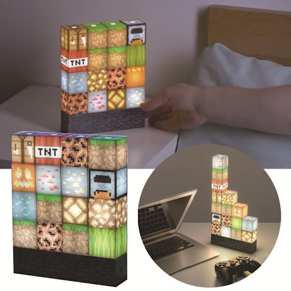 Minecraft Natlampe Byggeklodser Symaskine Lampe USB Strømforsyning