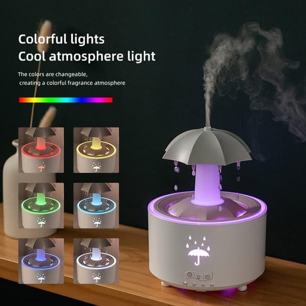 Ultralyd Luftfukter For Soverom Med 7 Farge LED-Lys Fjernkontroll Aromaterapi Diffuser Roterende Regndråpe Paraply Design Ideell Hjemmegave