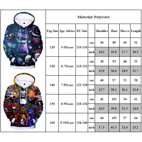 Børns Five Nights At Freddy's Hoodie Sweatshirt Langærmet Frakke B 160 cm