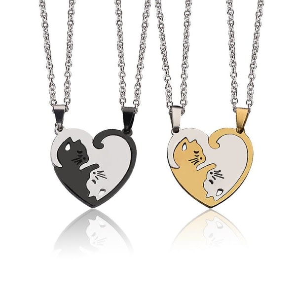 Couple Heart Or Cat Bff Best Friend For Girls Puzzle Friendship Pendant Necklace, 316l Stainless Steel 2pcs