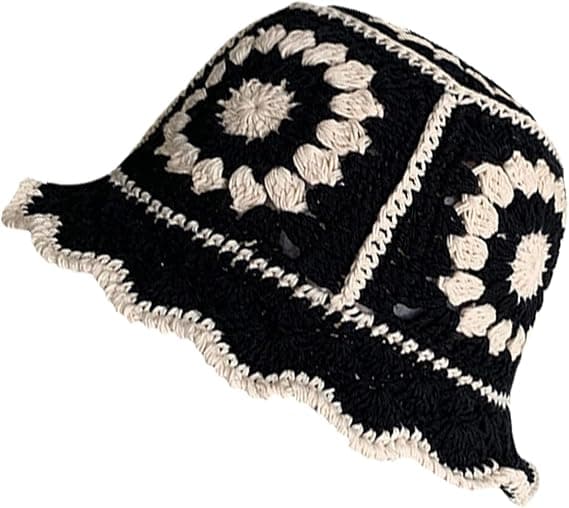 Broderet Bucket Hat til Kvinder Foldbar Solhat til Afslappede Udflugter Sport Ski Sort
