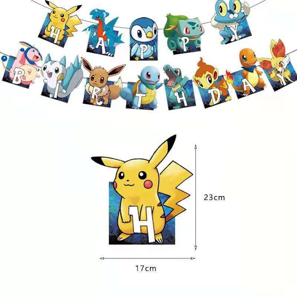 AX Pikachu Tema Fødselsdagsfest Dekoration Træk Flag Række Banner{EE}