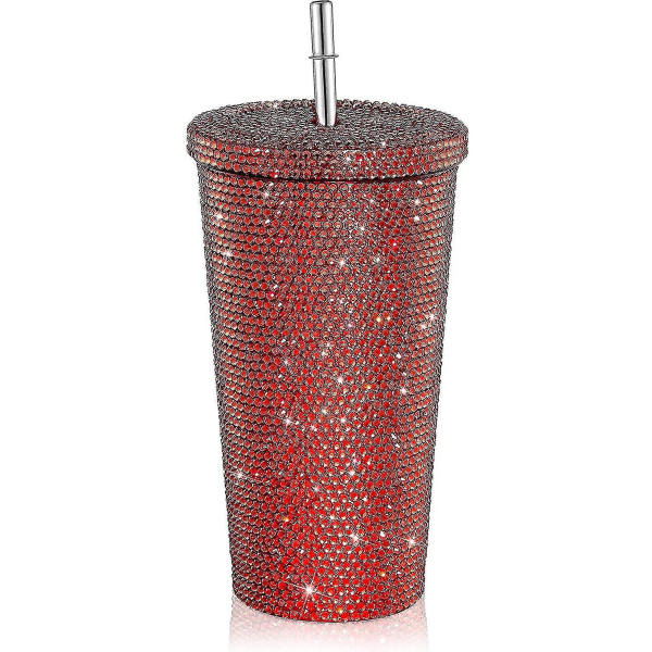 Bling Diamant Tumbler Glitter Vandflaske med låg - Rød