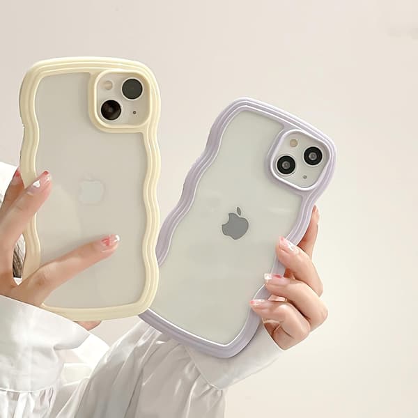 Compatible with iPhone 11 Case, Curly Wave Frame Clear Case for Girls Women, Transparent Silicone Protective Phone Case - Sky Blue Sky Blue
