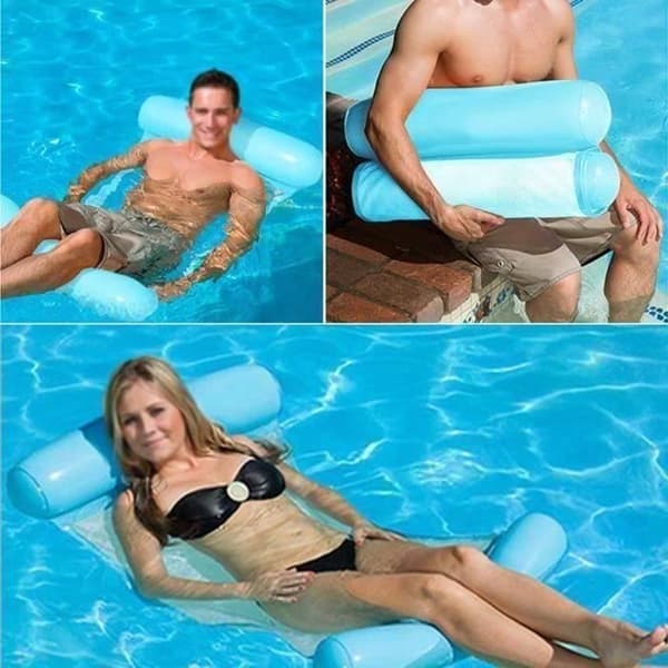 Inflatable Hammock for Pool, Water Pool Float, Inflatable Lounge Chair for Summer, Floating Pool Hammock for Adults (Blue) D01CFC