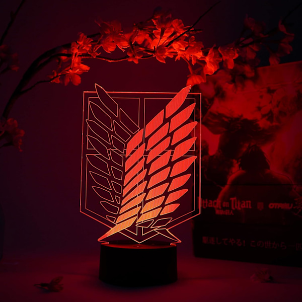 Scout Regiment Symbol Otaku Lampe – Attack on Titan – Anime Lampe Figur Nattlampe, 16 Farger RGB LED – Fjernkontroll