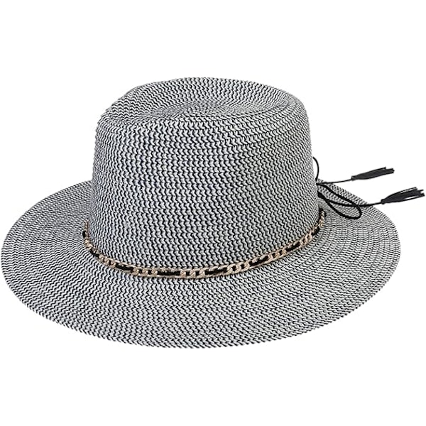 Sommer Stråhat, Bredskygget Sammenfoldelig Dame & Herre, One Size, Strandhat{ee] D beige + navy blue