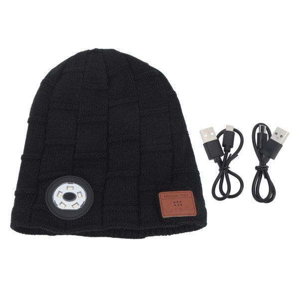 Beanie Music Light Hat BT Black USB Laddning Varmförbättrande foder Justerbar ljusstyrka Music Light Hat för camping