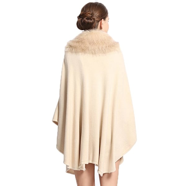 Hvide Lange Varme Slå-om Sjaler med Faux Pels Kant Hæklet Cape Langærmet Cardigan til Kvinder