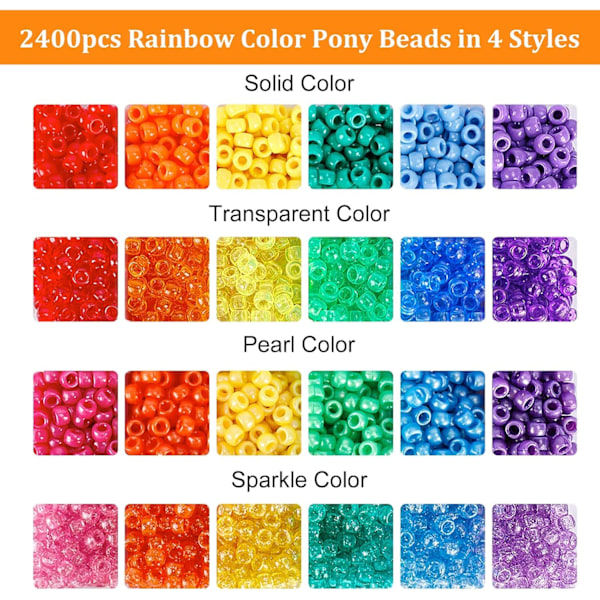 4000 st Pony Pärlor Kit, 2400 st Regnbågs Kandi Pärlor och 1600 st Bokstavspärlor, 24 Färger Plast Hantverkspärlor Bulk för Armband Smyckestillverkning med 20
