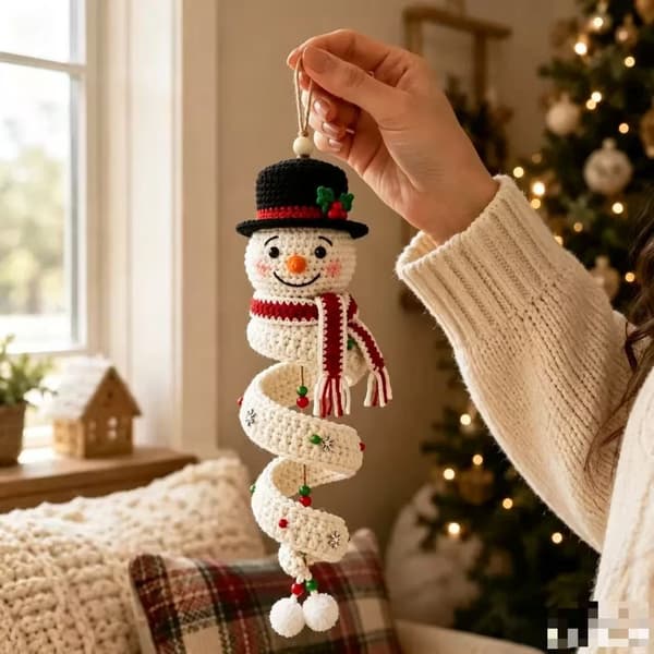 Hæklet julepynt DIY-sæt, spiralhæklesæt til snemand, julemand, træ og nissepynt