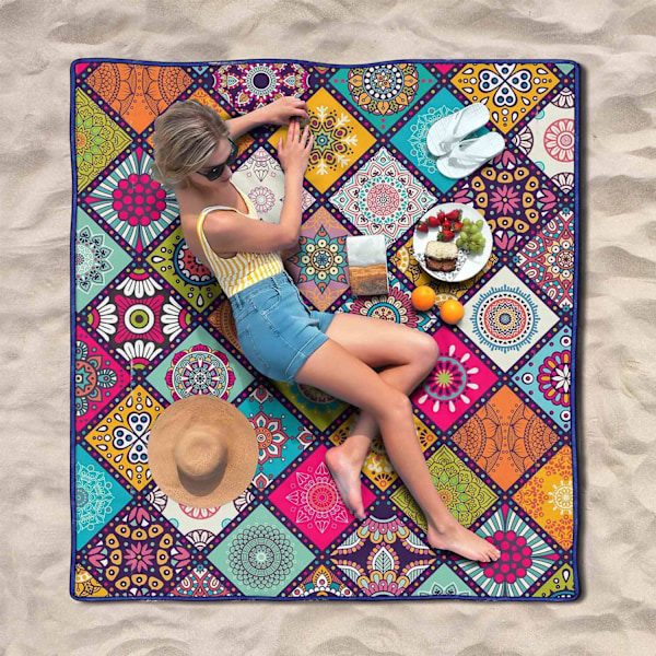 Vattentäta Picknickfiltar Hopfällbara & Portabla 203x203 cm Boho Picknickmatta för Utomhusbruk, Stor Tvättbar Picknickfilt för Resor och Camping
