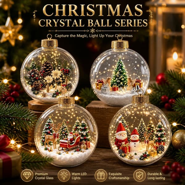 Lysande julkula i kristall 3D-snöglob transparent sfär julgransprydnad GJ924-05 Light-up model